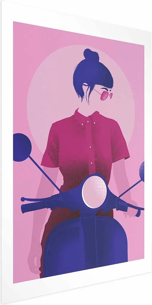 Stampa Artistica Donna Scooter 60x90 cm | Poster Minimal Vintage