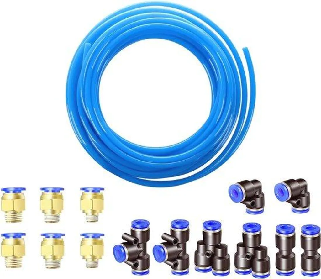 Tuyau Air 12mm Flexible en Polyuréthane Bleu 10m et Raccords Rapides