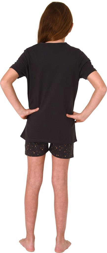 Mädchen Shorty Pyjama kurzarm mit Sternchen-Design und Front-Print - 405 700 ; dunkelgrau , 128