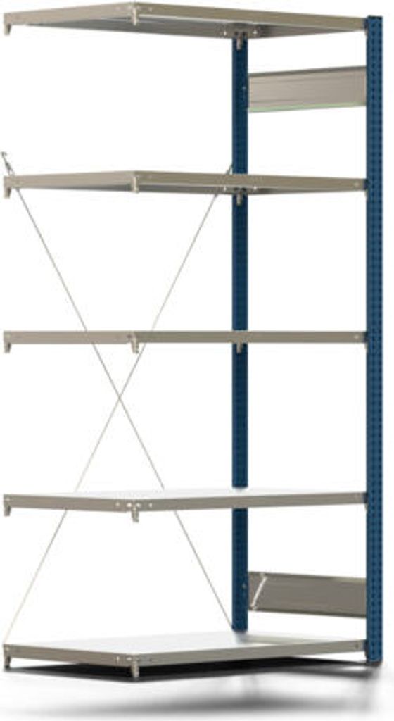 Fachbodenregal mit Tiefenriegel - 250 kg - 2.000 x 1.005 x 600 mm (HxBxT) - Anbauregal - Rahmen enzianblau - Böden verzinkt - Steckregal