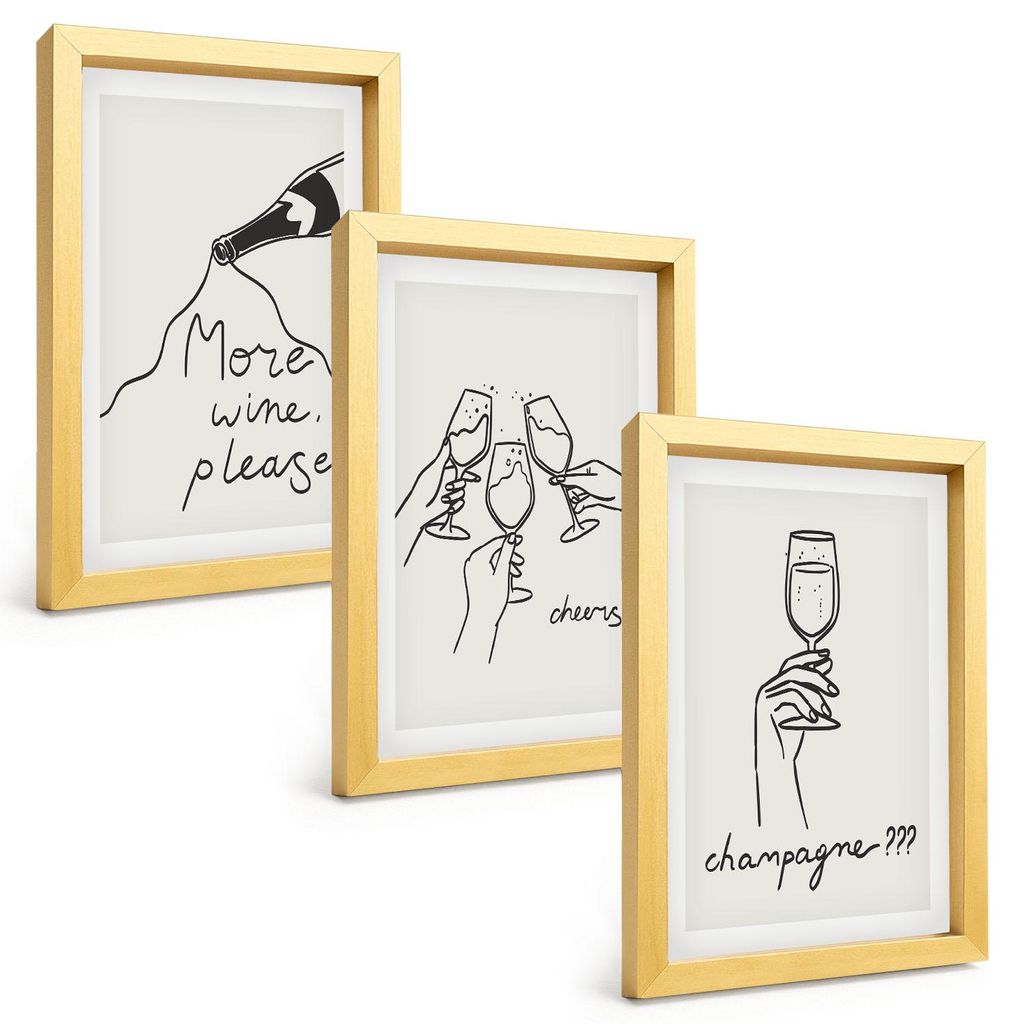 Bilder Set 3-teilig im Goldrahmen Rahmen – Wandbilder 3 Stück – gerahmte Poster für Wohnzimmer, Schlafzimmer und Flur – 20x30 cm – Champa...
