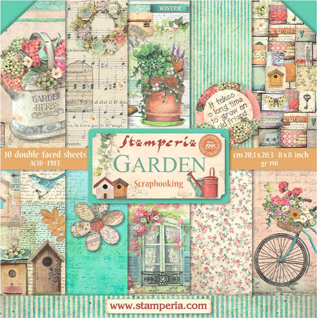 Stamperia Scrapbooking Pad Garden 20.3x20.3 cm 190g qm Bastelpapier Set