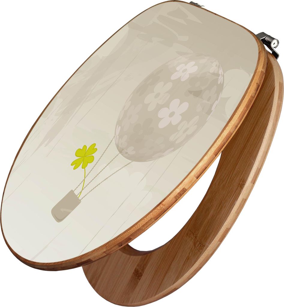 banjado Design WC Sitz Bambus 44x38x5cm - Flüchtiges Glück - Toilettendeckel/Toilettensitz Bambus - hochwertiger Bambus Klodeckel/WC-Sitz mit Uni...