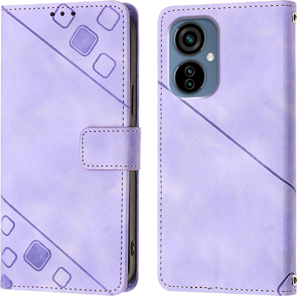 Hülle für Tecno Camon 19 Neo Prägung Flip Leder Brieftasche Schutzhülle mit Ständer Lila