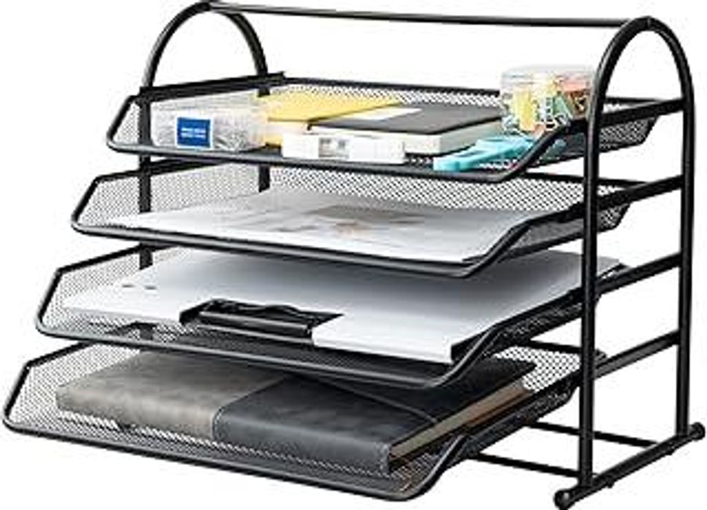 Briefablage mit 4 Ebenen, Netzstoff, Büro-Schreibtisch-Papier-Organizer mit verschiebbaren Ablagen für Schreibtischzubehör, Bürobedarf und Akte...