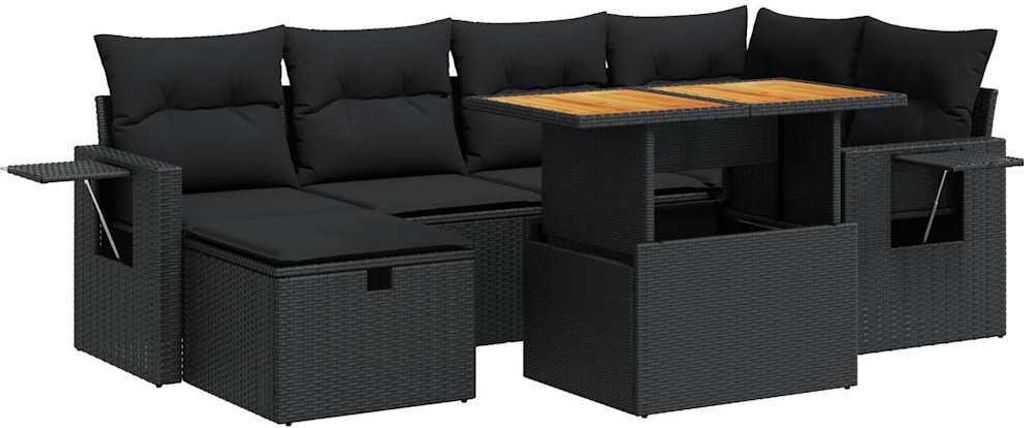 vidaXL 8-tlg. Garten-Sofagarnitur mit Kissen Schwarz Poly Rattan