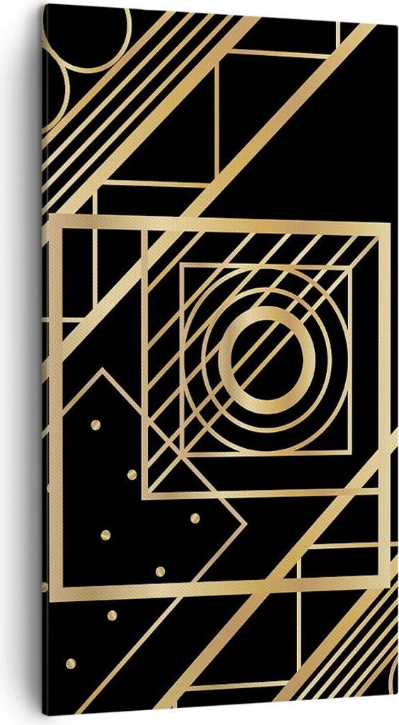 Bild auf Leinwand - Leinwandbild - Einteilig - Abstraktion Quadrat Gold - 45x80cm - Wand Bild - Wanddeko - Wandbilder - Leinwanddruck - Bilder - Wa...