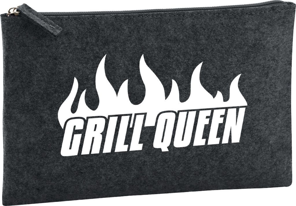 Huuraa Kulturbeutel Grill Queen Flammen 1 Liter Charcoal Filz Kosmetiktasche Geschenkidee