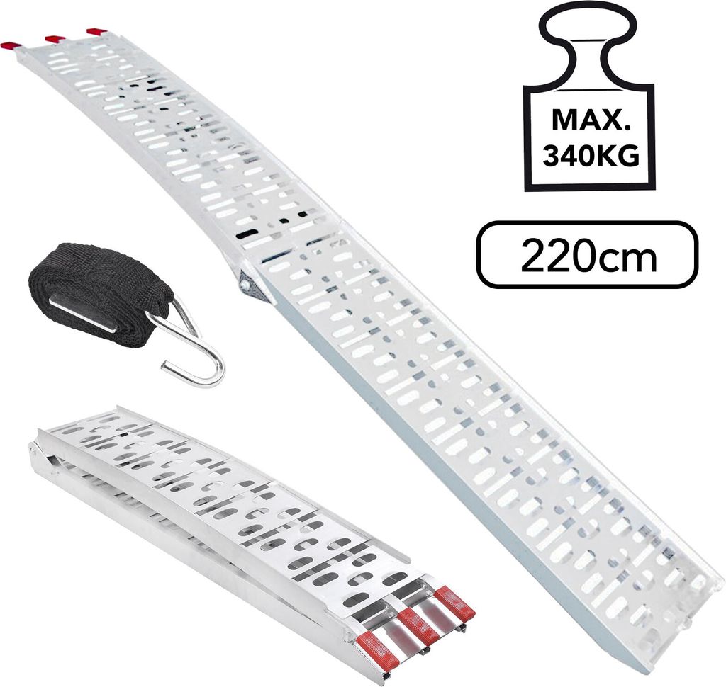Motorrad Auffahrrampe Alu klappbar 220 cm x 28 cm 340 Kg inkl Spanngurt