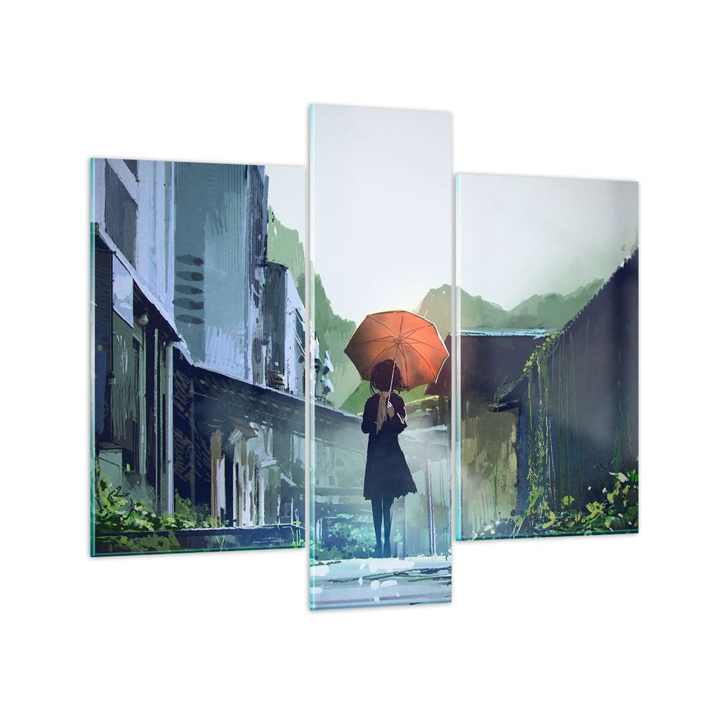 Bilder auf glas - Frau Straße Haus - 95x80cm - Glasbilder - Wandbilder - Kunstdruck - zum Aufhängen bereit - Wanddekoration aus Glas - Glas Bilde...