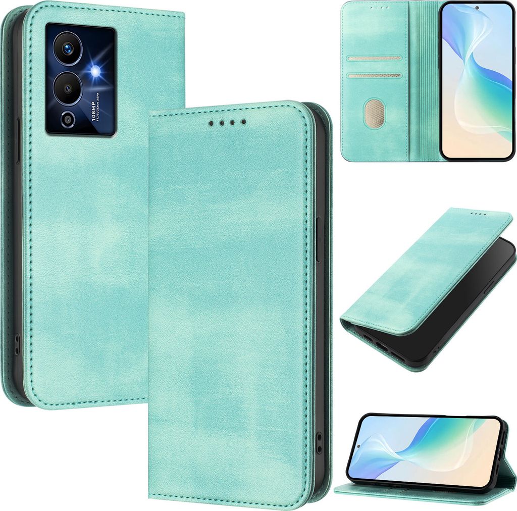 Handyhülle für Infinix Note 12 Pro 5G, Vintage Leder RFID Schutz Kartenfach Standfunktion Magnetische Klapphülle Türkis