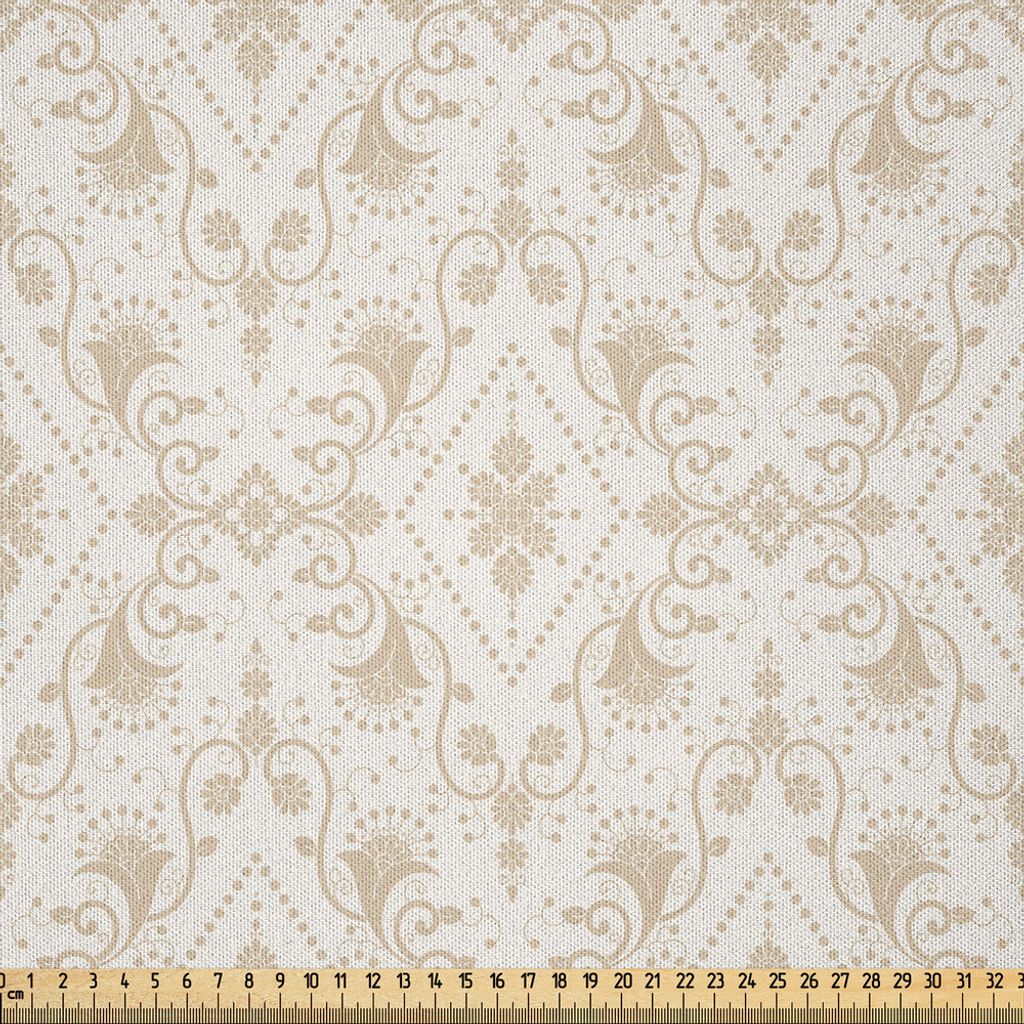 ABAKUHAUS Damast Microfaser Stoff als Meterware , Klassischer Damast in verblaßter Farben-Retro Weinlese-Art mit traditionellen Gestaltungselement...