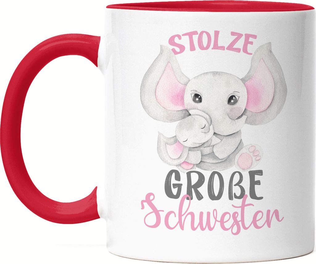 Stolze Große Schwester Tasse Rot Elefanten Liebe Familie Schwesternliebe Beschützerin Geschwister Geborgenheit