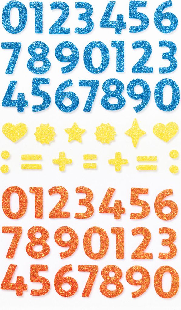 folia Moosgummi Glitter-Sticker NUMBERS 112 Stück auf 2 Bögen