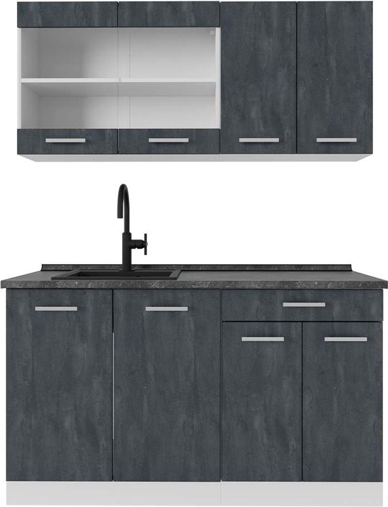 Singleküche Vicco R-Line Schwarz Beton 140 cm AP Anthrazit, Model 47447