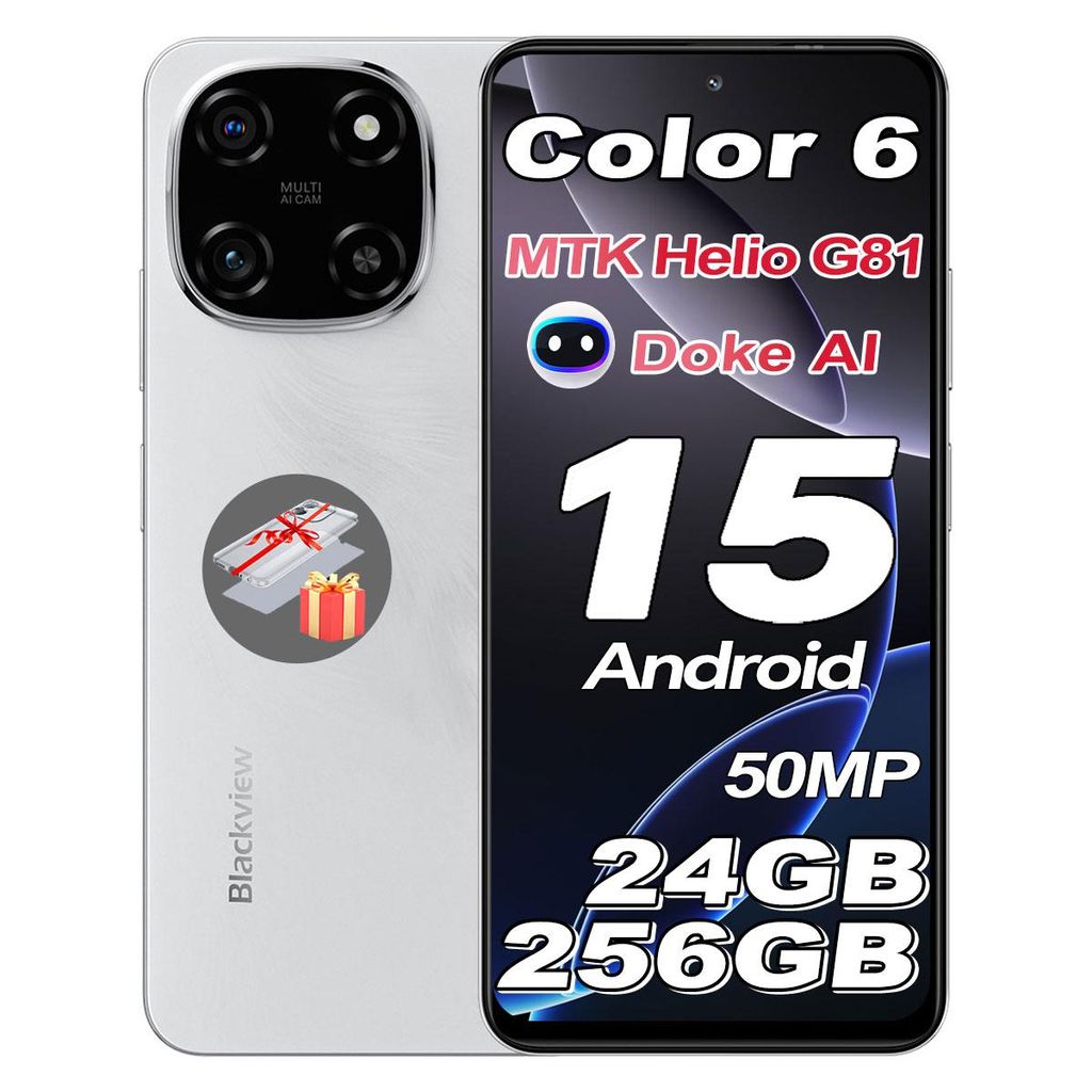 Blackview Color 6 Handy 24GB+256GB/2TBTF,MTK G81/6,67“/Super PD 50MP, Android 15 Smartphone ohne vertrag, 5000mAh,18W,Dual SIM,Fingerabdruck, Fac...