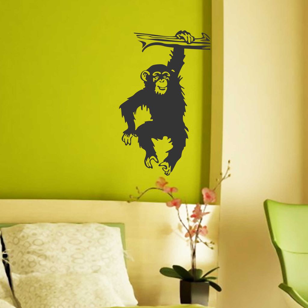 Wandtattoo - Wandaufkleber - Wandtattoo "Schimpanse" - 45cm x 27cm schwarz - Dekoration Küche Wohnzimmer Wand
