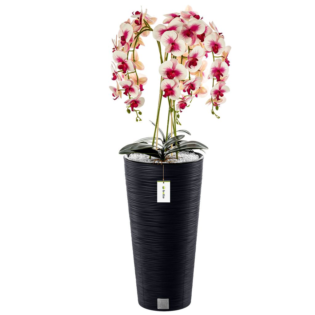 Blumenkübel freistehend Blumentopf Ø 30 cm H 57,5 cm Anthrazit Übertopf Meißelblumentopf Pflanzkübel aus Kunststoff mit Einsatz
