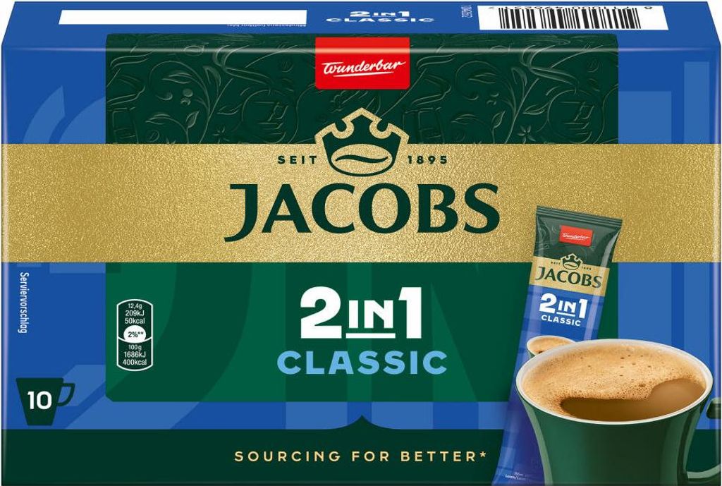 Jacobs café instantané 2 en 1 Classic 10x12,4g paquet de Image du produit 