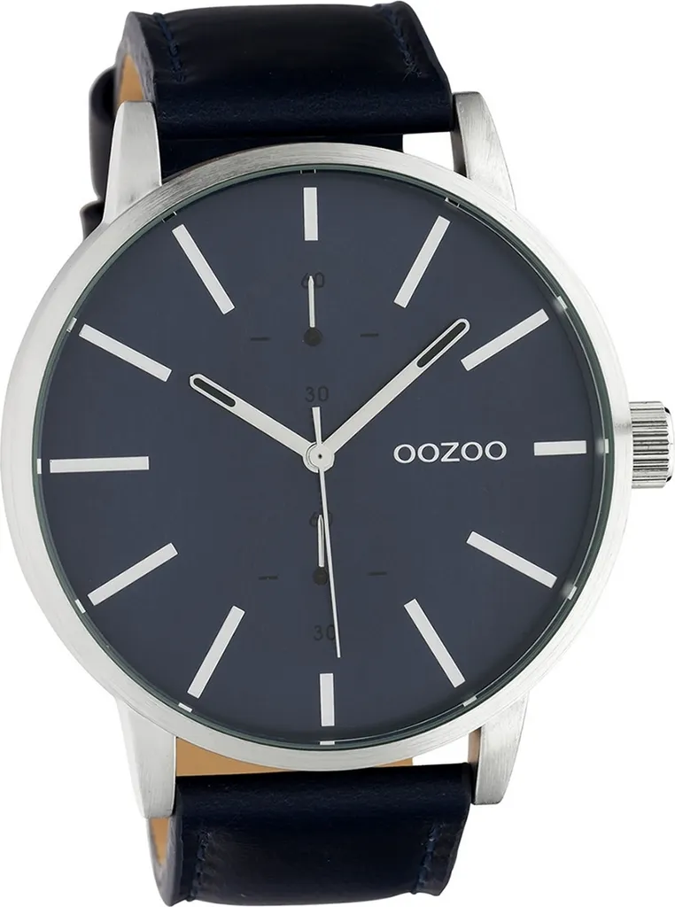 Oozoo C10501 Montre en Cuir Bleu Foncé - Cadran Analogique Grand Format
