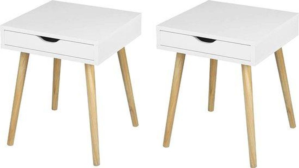 Hölzernes Nachtschriften-Set mit Lade - Nachtschrank/Bügeltablett - für Schlafzimmer & Wohnzimmer - MDF - Weiß - 40x40,5x49 cm
