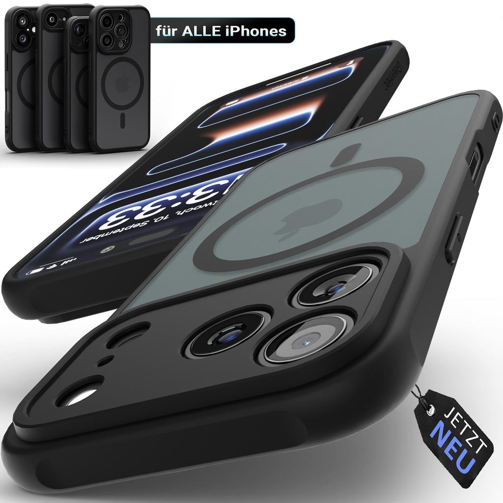 Hülle iPhone 17 16 15 14 13 12 Pro Max Air MagSafe Matt Schwarz Magnet Plus Case Cover Bumper Schutzhülle Magnetisch Ring Modell: iPhone 17 Pro Max