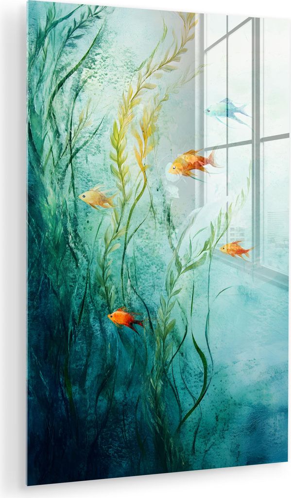 MuchoWow Glasbilder - Bilder auf Wandbild - Foto auf Glas Wasserpflanzen - Fische - Farbenfroh - Wasser 20x30 cm Wanddekoration aus Glas - Acrylgla...