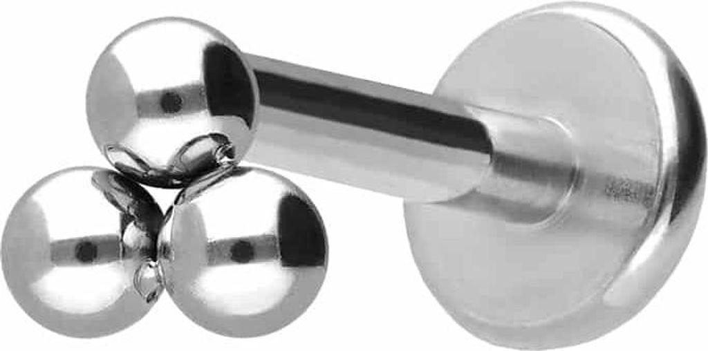 Ohrpiercing, Nasenpiercing Titan Labret mit Innengewinde 3 KUGELN Silber Stablänge: 7mm | Stabstärke: 1,2mm