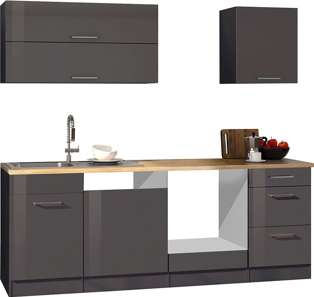 Küchenzeile 220 MARANELLO-03 Anthrazit Hochglanz Breite 220 cm ohne E-Geräte B x H x T ca. 220 x 200 x 60cm