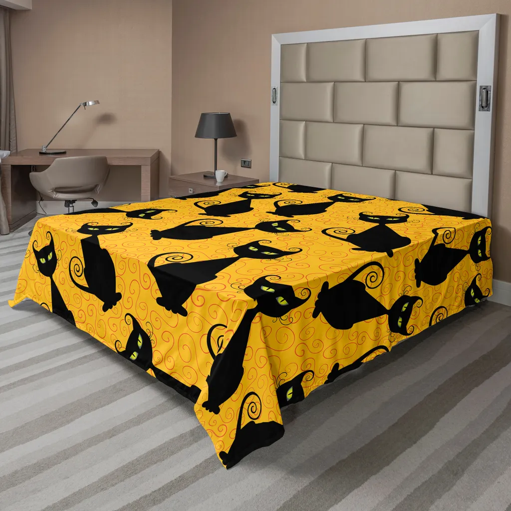Lenzuolo Halloween ABAKUHAUS 275x260 Gatti Neri - Decorazione Letto