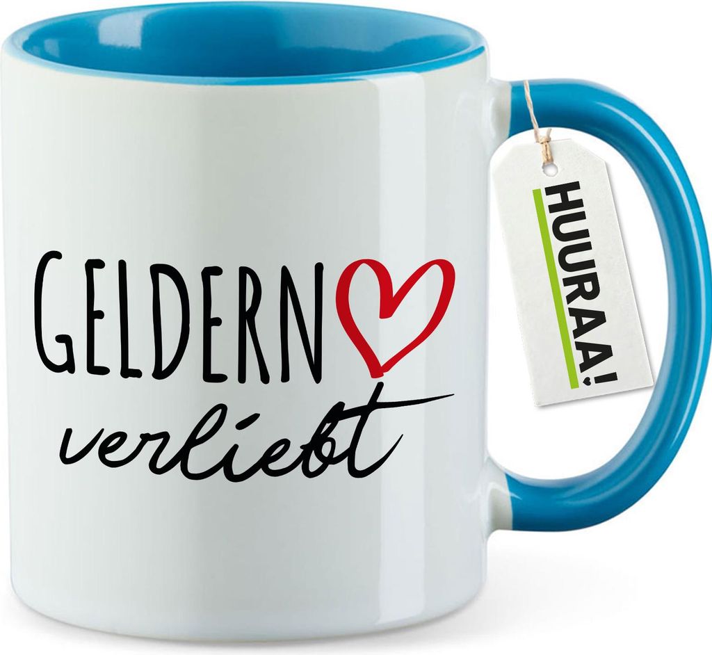 Huuraa Kaffeetasse Geldern verliebt 330ml Blau Keramik Kaffeebecher Geschenkidee
