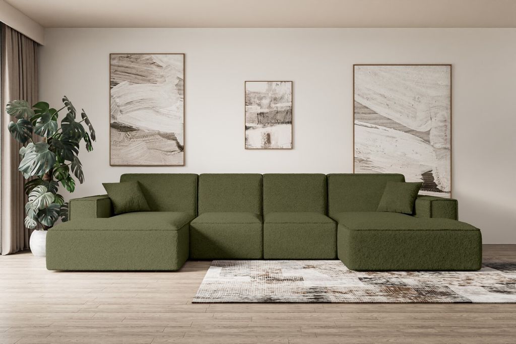 ALTDECOR Ecksofa in U-Form Corner Sofa Bett Eckcouch Couch L-Form Wohnlandschaft Cauchsofa SIERRA-U - 349x169x80 cm Grün -