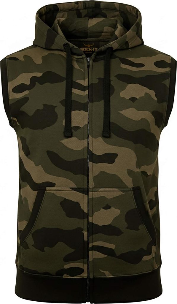 ROCK-IT Apparel Herren Hoodie Weste Ärmellos – Premium Kapuzenjacke mit Reißverschluss für Sport & Freizeit S Camo Grün/Braun