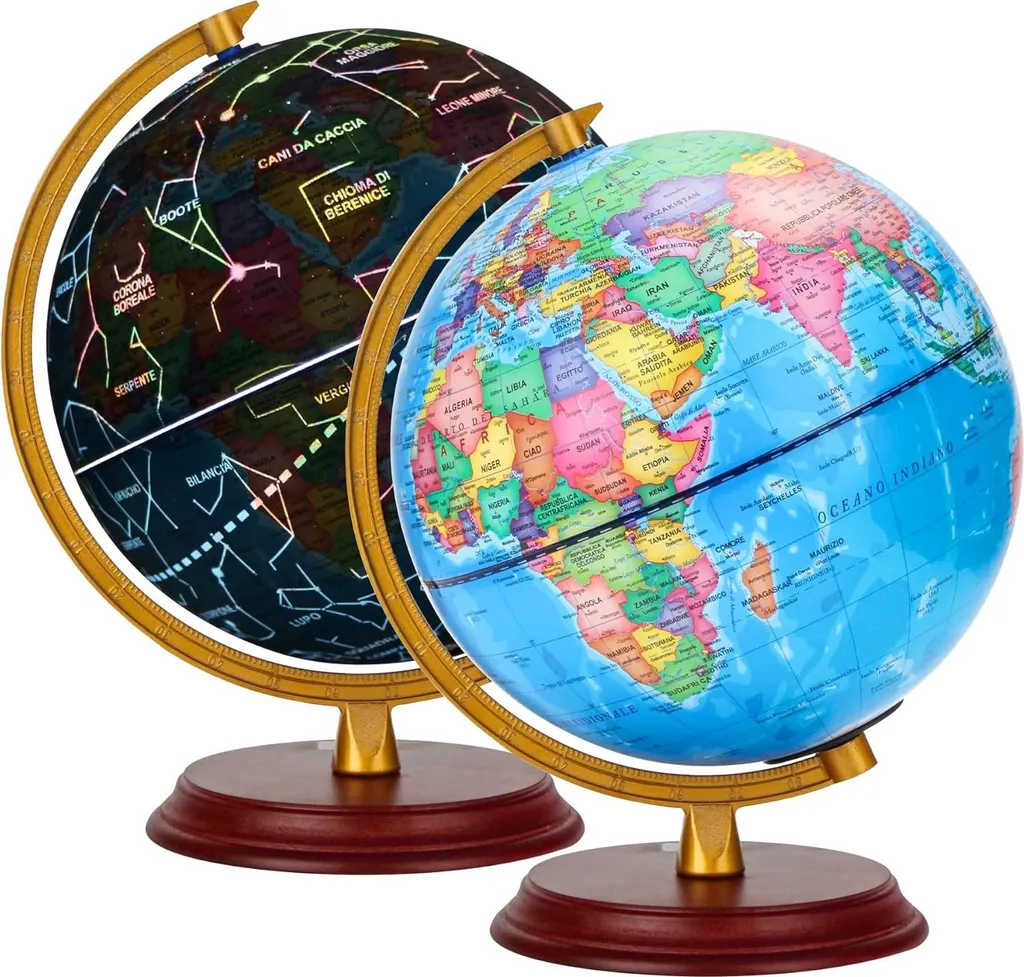 Globe terrestre 2 en 1 lumineux LED décoration bureau en bois italien