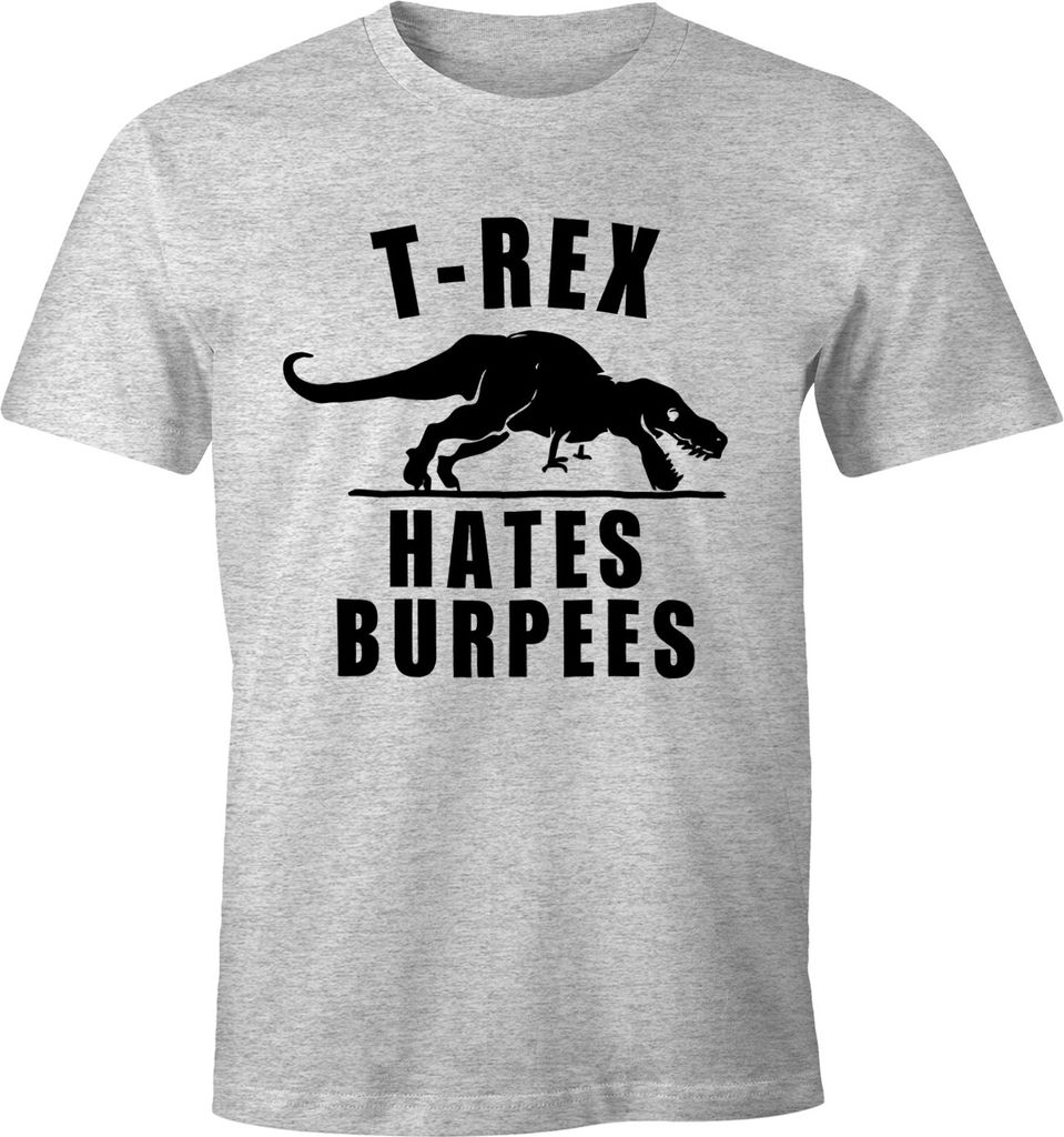 T-Rex Hates Burpees Herren T-Shirt Fun-Shirt Moonworks grau-meliert S