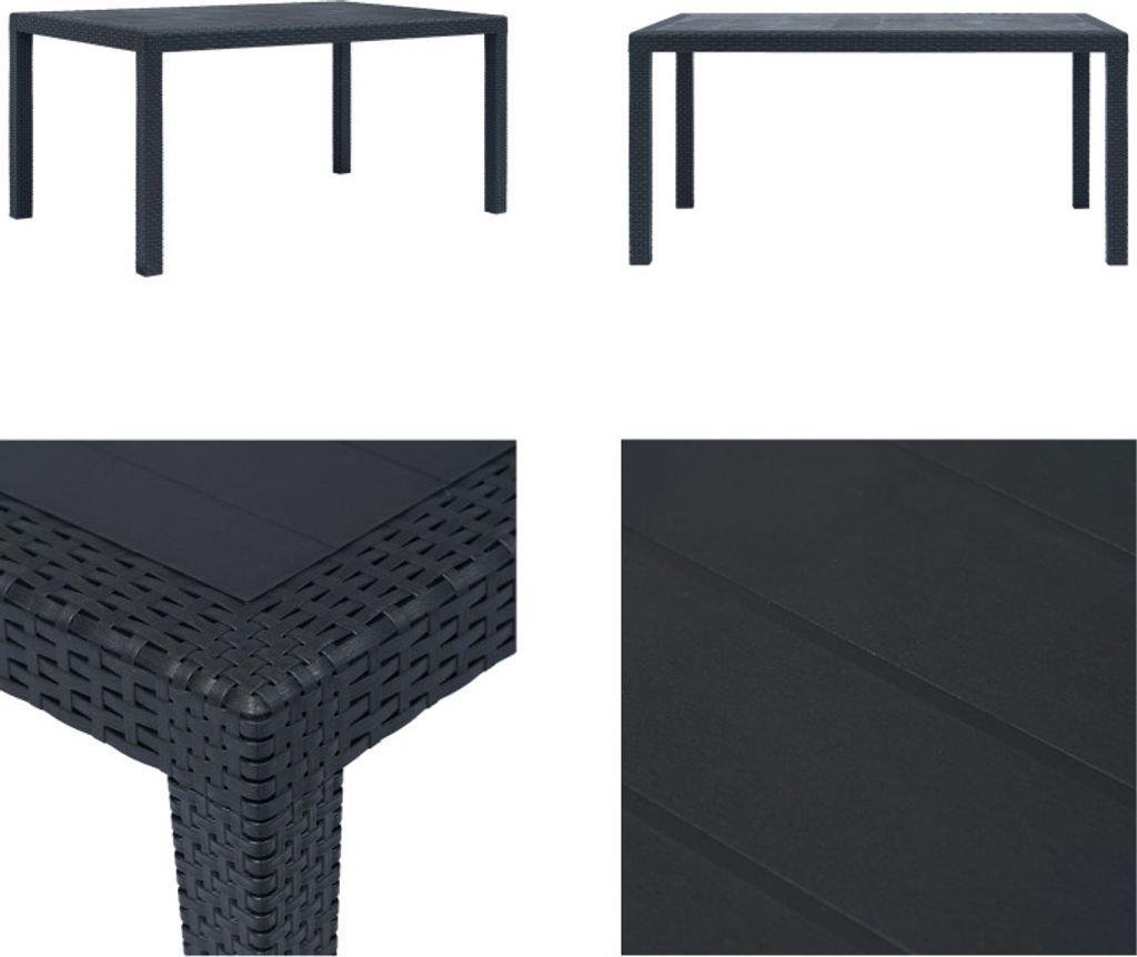 vidaXL Gartentisch Anthrazit 150 x 90 x 72 cm Kunststoff Rattan Optik - Gartentisch - Gartentische - Outdoor Tisch - Outdoor Tische