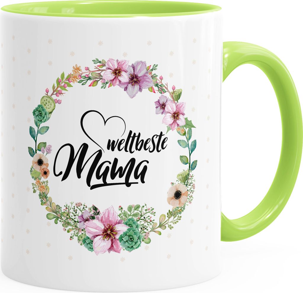 Geschenk-Tasse Weltbeste Mama Geschenk Mutter Muttertag Tasse Blumen Innenfarbe MoonWorks hellgrün unisize