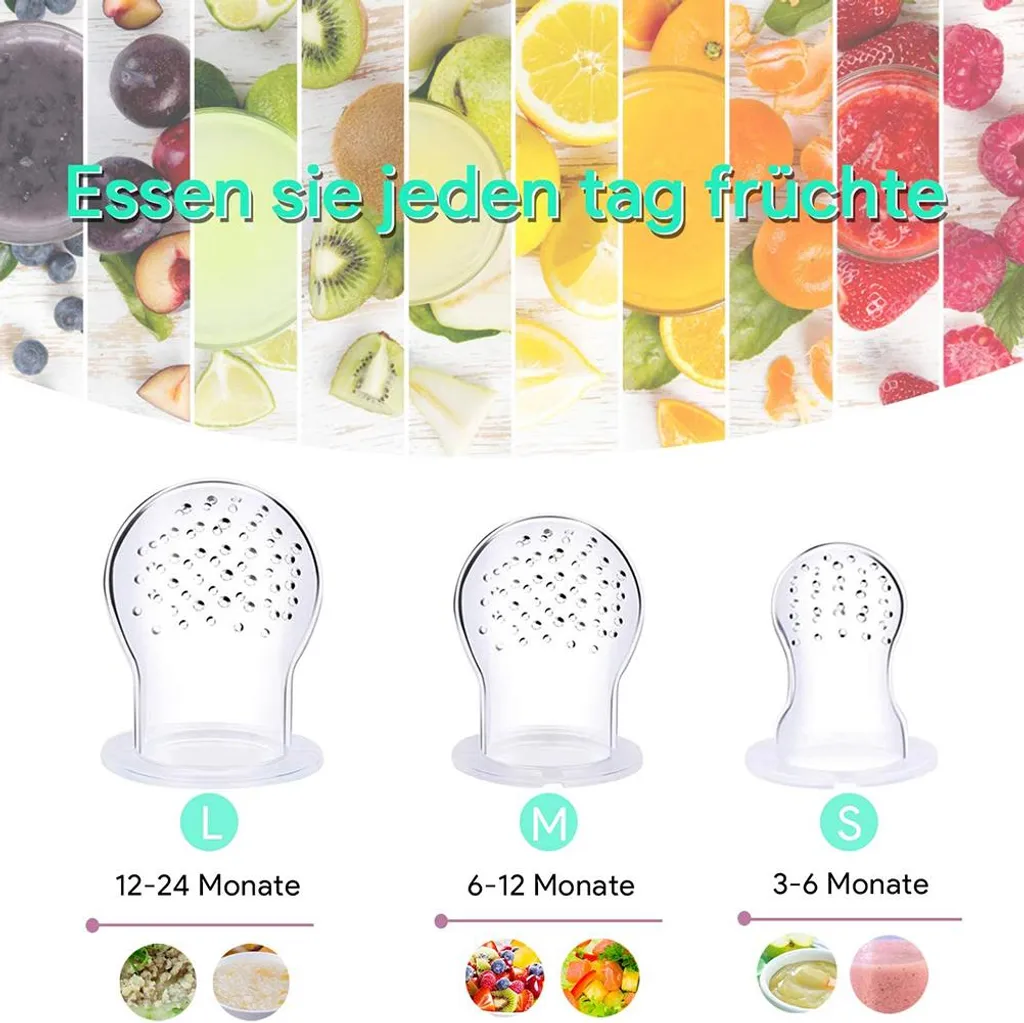 Q4U Ciuccio per bambini per allattamento al seno, svezzamento, dentizione, funge da tettarella con cibo fresco/frutta, massaggia-gengive