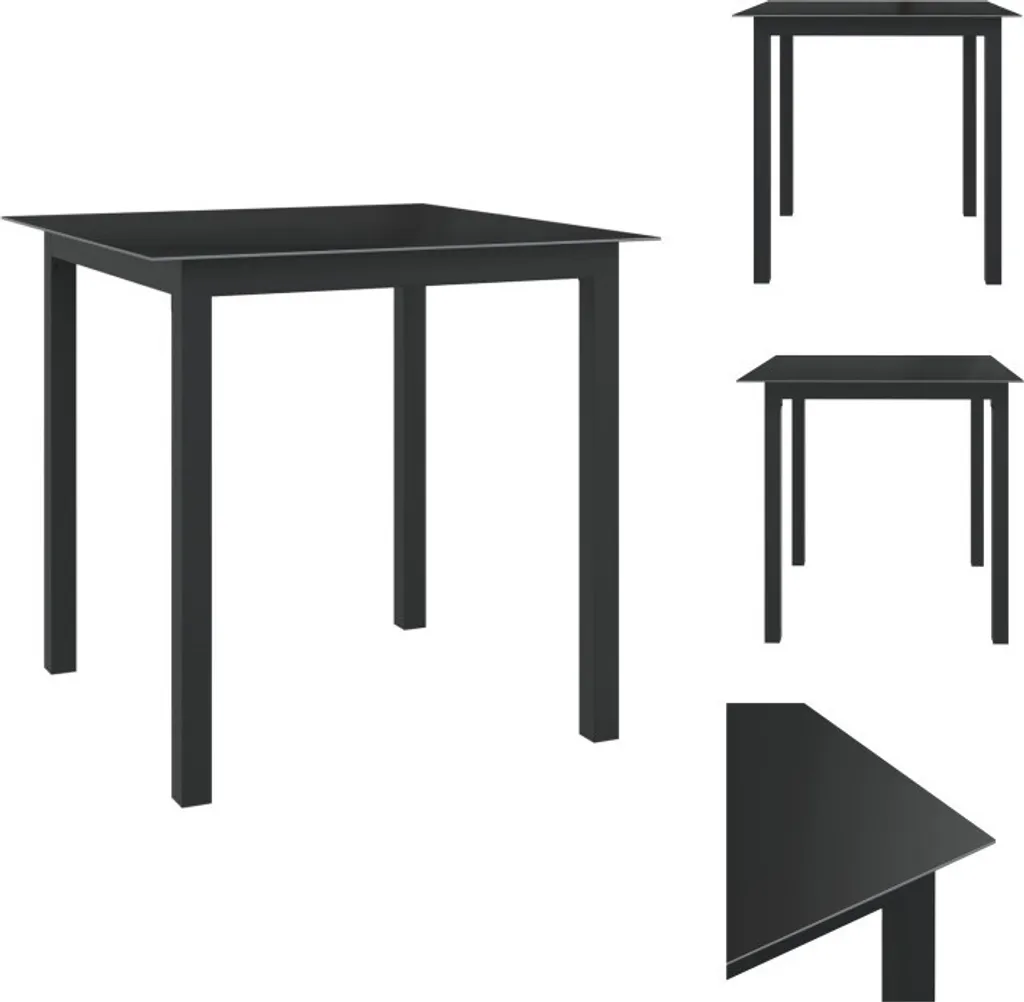 Table de jardin carrée 80 cm noire - Mobilier de terrasse alu et verre