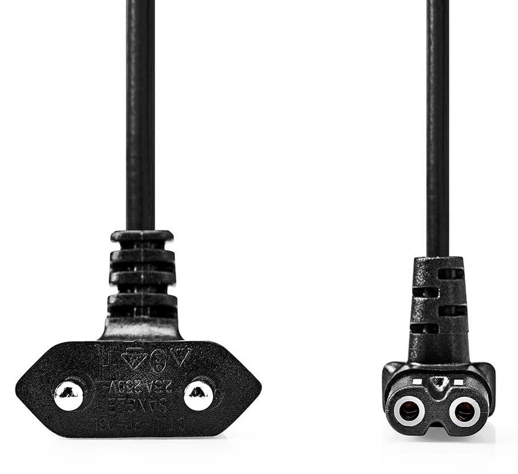 Nedis Stromkabel - Euro Männlich - IEC-320-C7 - 90° abgewinkelt - 90° abgewinkelt - Vernickelt - 3.00 m - Rund - PVC - Schwarz - Label
