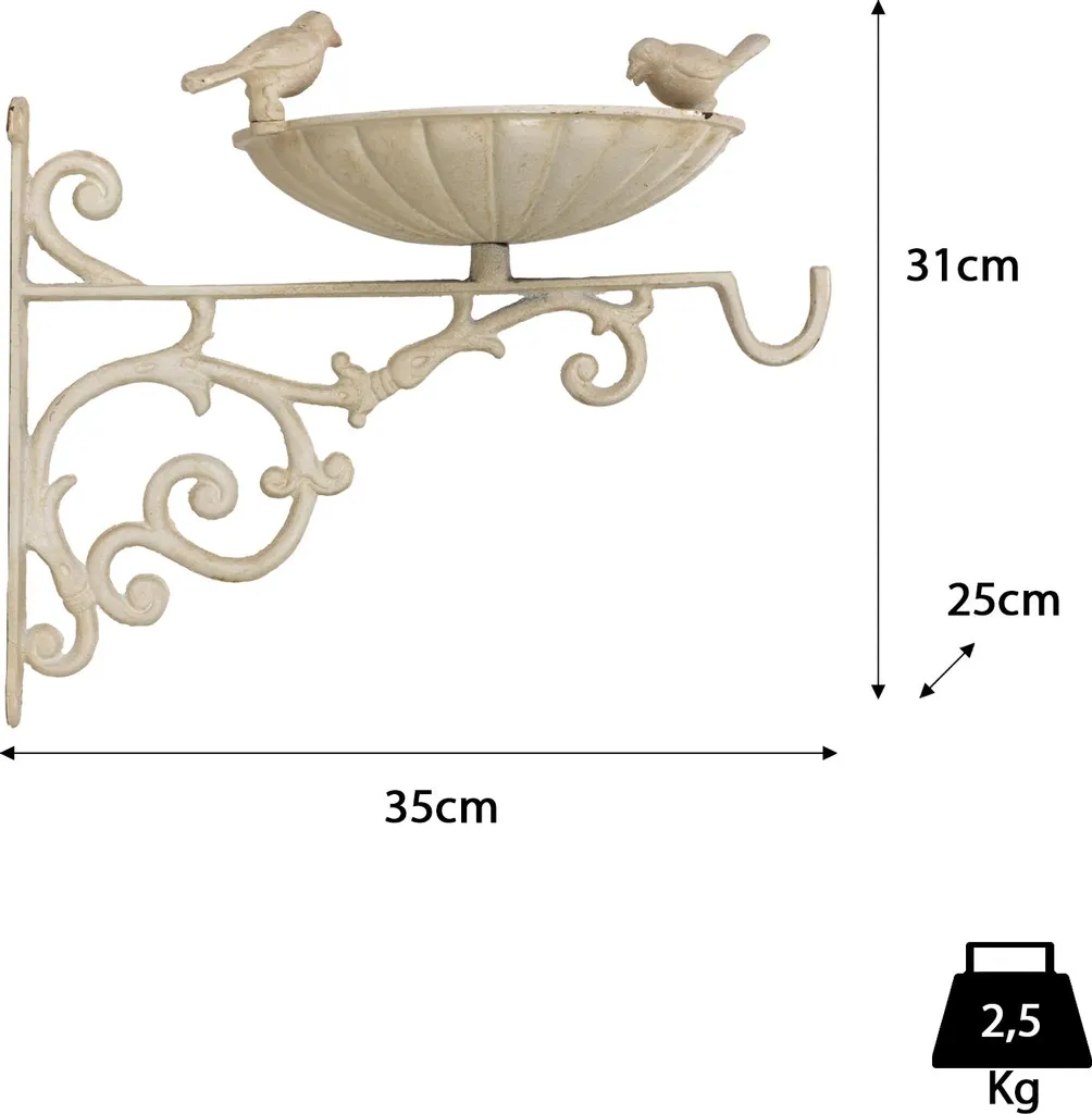Moritz Bain d'oiseaux mural blanc 31cm avec deux oiseaux - Abreuvoir