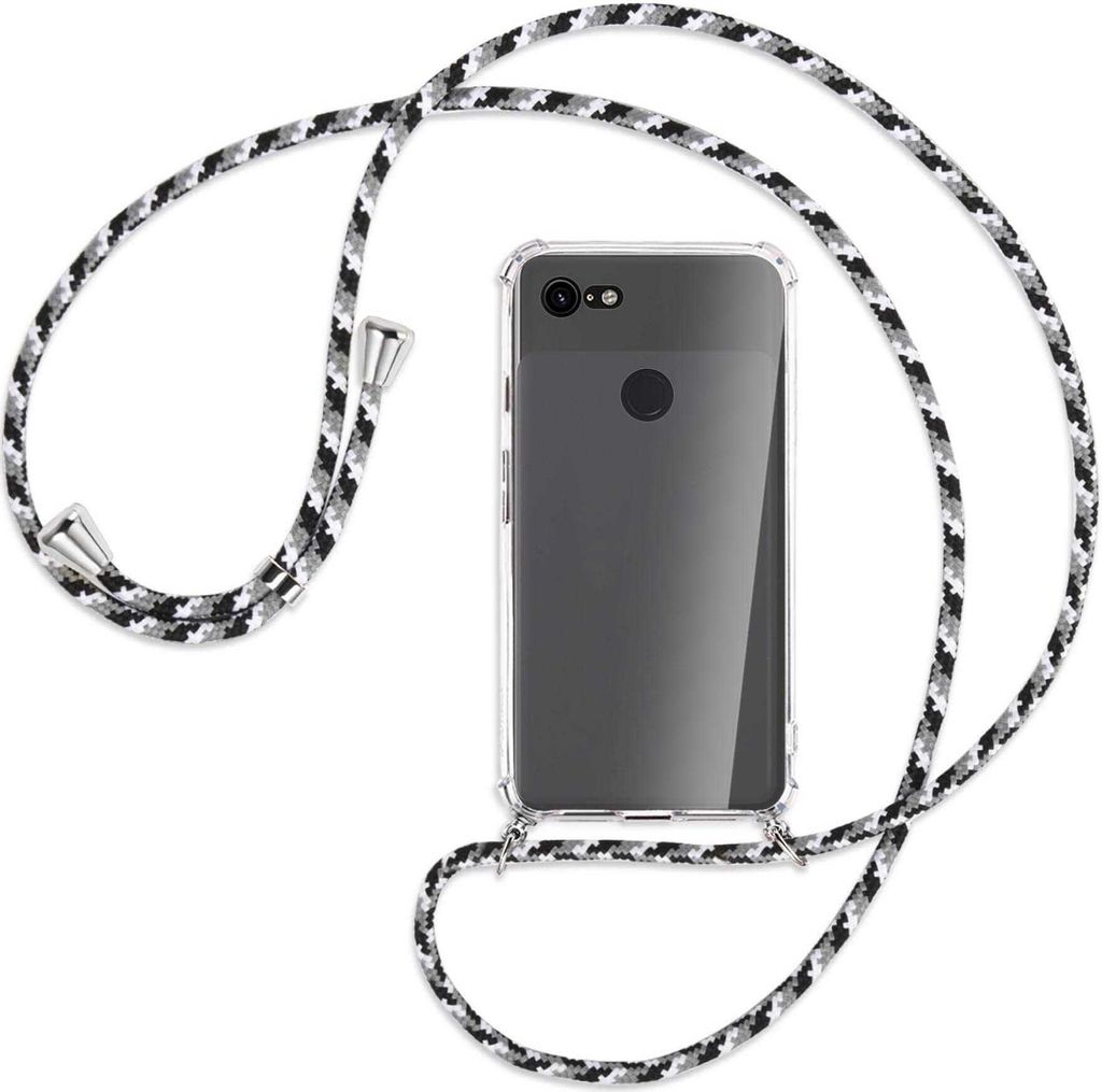 Handykette Backcover-Schutzhülle mit Band (Metall silberfarben) für Google Pixel 3 - schwarz/grau/weiß