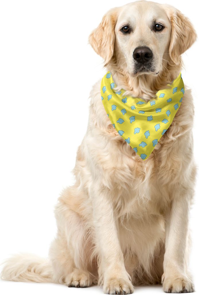 ABAKUHAUS Kindergarten Haustier Bandana, Wolke Cartoon-Stil Motive, 55x55 cm, Blassblau Pastellgelb