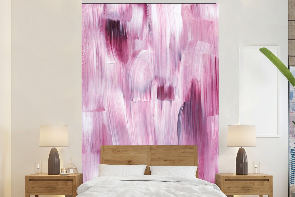 MuchoWow Fototapete für Wohnzimmer oder Schlafzimmer Wandtapete Vinyl Motivtapete Farben - Farbe - Rosa - 145x220 cm - Wanddekoration
