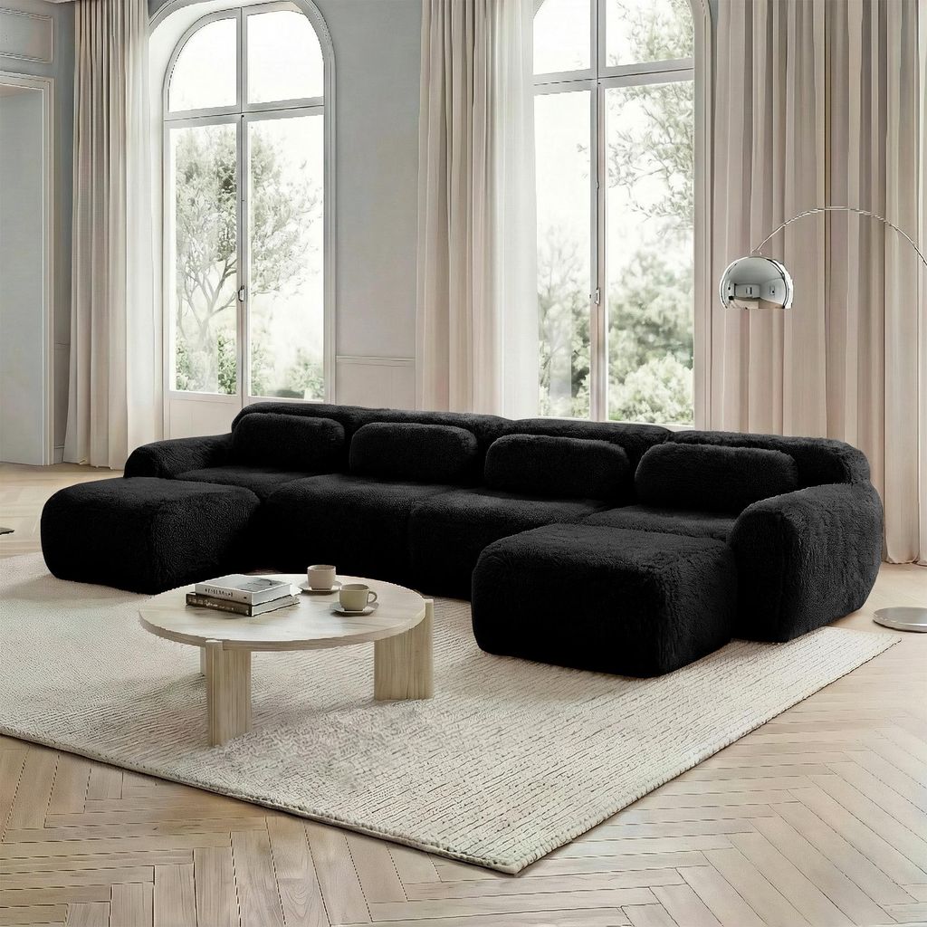 U-förmiges modulares Sofa, keine Montage, frei kombinierbar, Plüschstoff, rutschfester Boden, mit Kissen. Ergonomische Unterstützung, hochelasti...