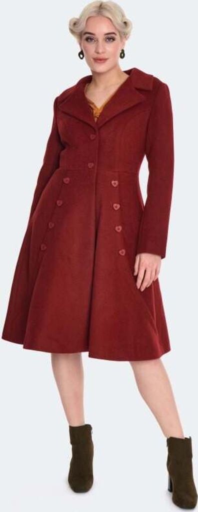 Voodoo Vixen Mantel Damen Heart Button Flare Coat rot M
