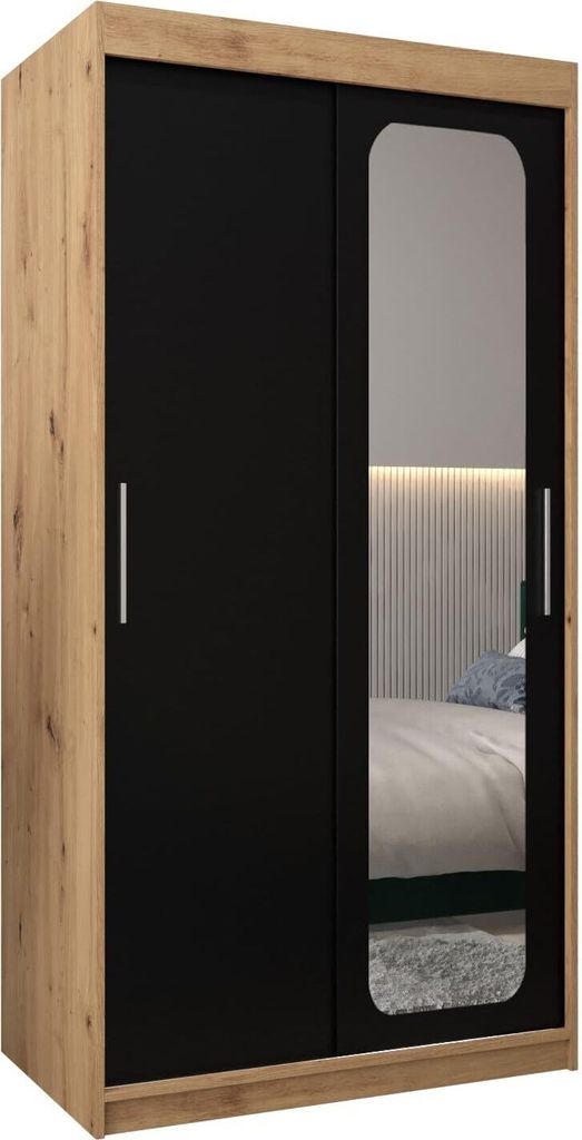 MEBLE KRYSPOL Promo 2100 Schlafzimmerschrank zwei Schiebetüren - Artisan + Mattschwarz