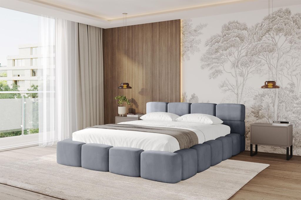 ALTDECOR Polsterbett mit Bettkasten - NATA-v1 - 180x200 Grau - Casablanca 2314 Bett mit Matratze H3/H4 Kopfteil, Boxbett, Doppelbett mit Stauraum