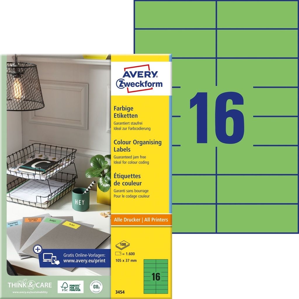 Avery Zweckform - Etikett Zweckform 3454 105x37mm grün 1600 Stück