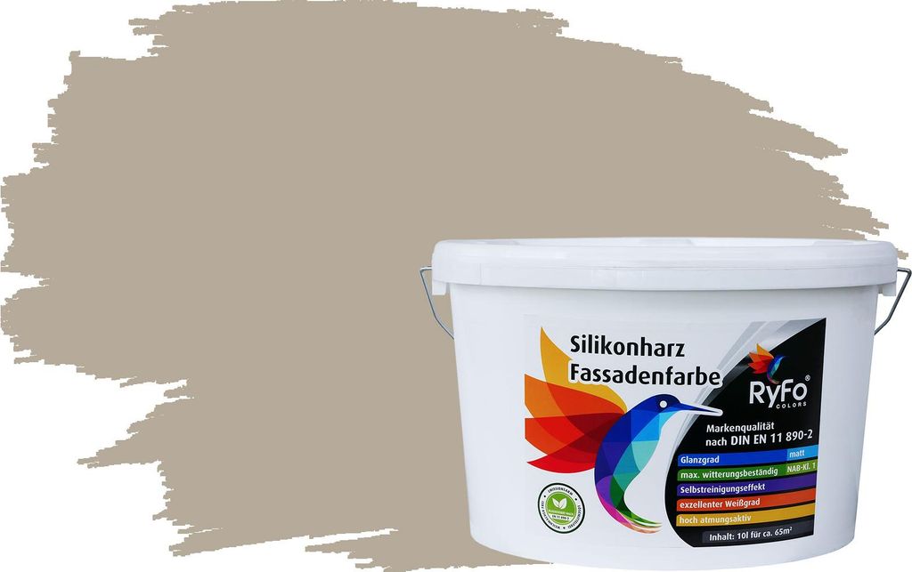 RyFo Colors Silikonharz Fassadenfarbe Lotuseffekt Trend Kieselgrau 10l - bunte Fassadenfarbe, weitere Grau Farbtöne und Größen erhältlich, Deck...